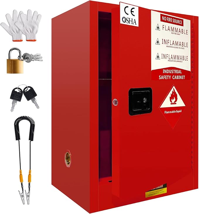 30 Gallon Flammable Storage Cabinet, 35×23.23×18in Galvanized Steel Safety Storage Cabinet, Adjustable Shelf Fireproof Cabinets, Flammable Liquid Storages Cabinets for Industrial and Home Use, Red
