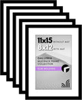 Americanflat 11x15 Picture Frame with Polished Plexiglass - Set of 5 - Use as 8x12 Frame with Mat or Display 11x15 Photo Without Mat - Galleria Collection - Picture Frames for Wall Display - Black