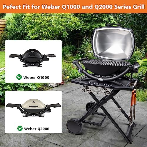 Portable Grill Cart for Weber Q Gas Grills, Folding Grill Stand for Weber Q1000, Q1200, Q2000, Gas Grill Cart for Ninja Woodfire Grill OG700 Series, black, DQ#29018BX-CAR-2C-A