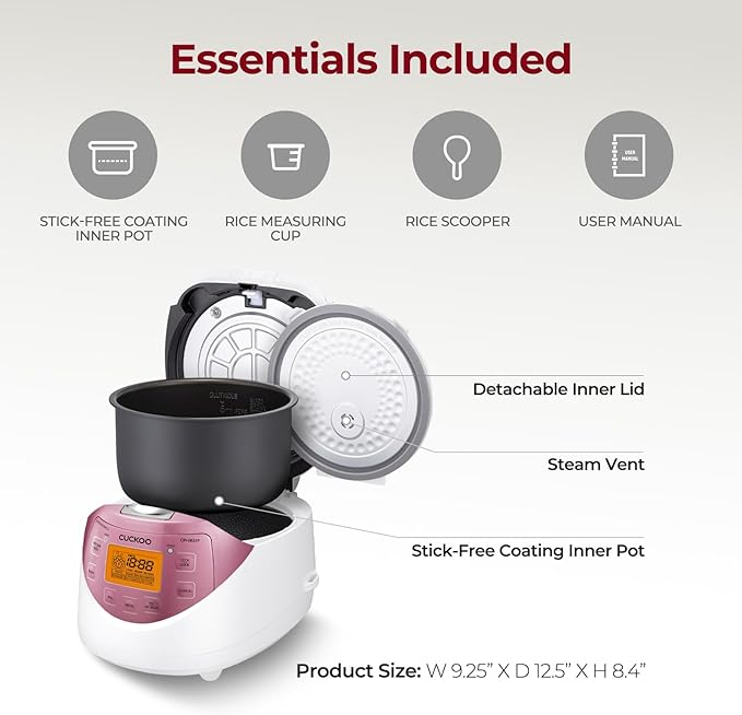 CUCKOO Micom Rice Cooker 6 Cup Uncooked / 12 Cup Cooked, Korean Fuzzy Logic Rice Cooker with Delay Timer & Keep Warm Setting, Versatile Food Steamer with Non-Stick Inner Pot, Pink (CR-0631F)