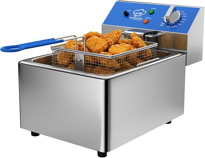 6L Electric Deep Fryer with Removable Oil Container and Handle, Solid Wire Mesh Basket and Lid, Lightweight Commercial Countertop Fryers - 120V 1800W