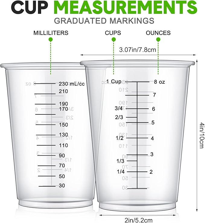 Yunsailing 400 Pack Disposable Measuring Cups for Resin 8 oz Clear Plastic Epoxy Reusable Liquid Mixing Cups for Cooking and Baking Supplies