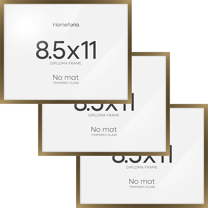 Homeforia 8.5x11 Diploma Frame Bronze, High End Metal 8.5 x 11 Certificate Frames, 11x8.5 Document Frame for Wall or Tabletop, 8.5by11 Letter Size Graduation Frames, Tempered Glass, Wall Kit, Set of 3