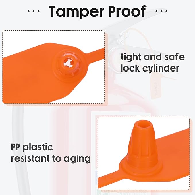 1000 Pcs Plastic Tamper Seals Fire Extinguisher Tags Security Tags Seals Safety Numbered Zip Ties Labels Safety Disposable Self Locking Signage 250 mm Length (Orange)