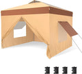 PHI VILLA 10x10 Pop Up Canopy Tent with Sidewalls - Easy Up Tent with Mesh Windows for Ventilation, Waterproof Design - Ideal for Parties, Beach, and Outdoor Events (Beige)