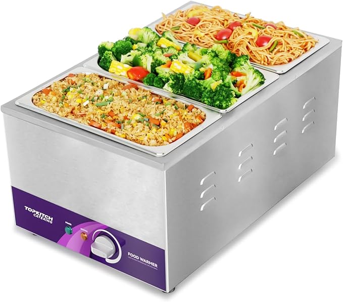 3-Pan 18L Commercial Food Warmer with Non-Leakage Stretch-Forming Water Tank &3 of 1/3 Size GN Pan,Countertop Soup Station Bain Marie Steam Table for Buffet,Catering,Parties and Restaurants
