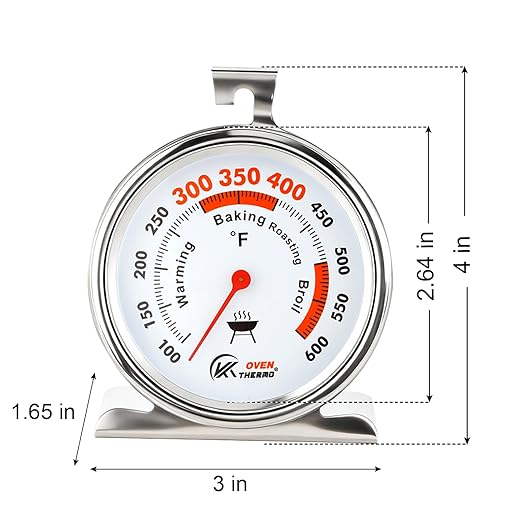 2.64" Oven Thermometer 100-600°F Kitchen Cooking Thermometer Instant Read Stainless Steel Oven Temperature Gauge with Hanger & Base 2Pcs