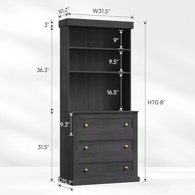 71" Tall Farmhouse Kitchen Pantry, Large Freestanding Storage Cabinet with Drawers, Coffee Bar Hutch with Microwave Stand and Adjustable Shelves for Kitchen and Living Room, Black, Set of 2