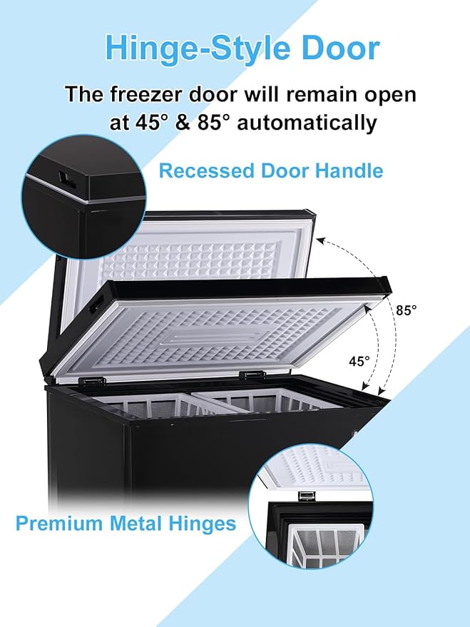 Chest Freezer 7.0 cu.ft Mini Adjustable 7 Thermostat Compact Deep Freezer Top Door Low Noise with Removable Basket Black