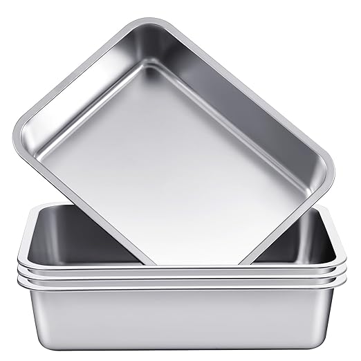 4 Pack Stainless Steel Commercial Bus Tubs Food Grade Meat Processing Tubs Lug Wash Basin Tote Box for Dishwashing, Kitchen, Restaurant, Utility (13 L)