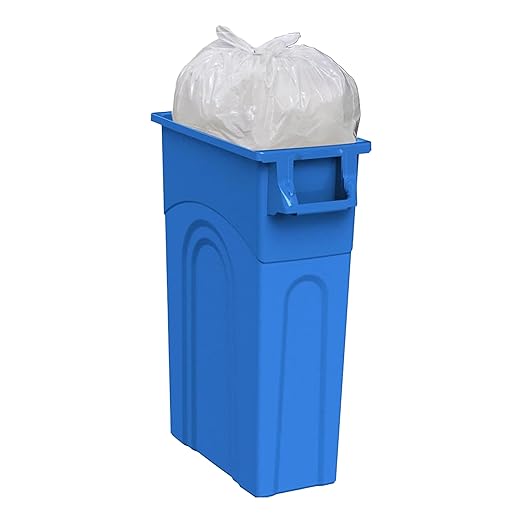 United Solutions Highboy Recycling Container, 23 Gallon, Space Saving Slim Profile and Easy Bag Removal for Indoor or Outdoor use, Recycle Blue
