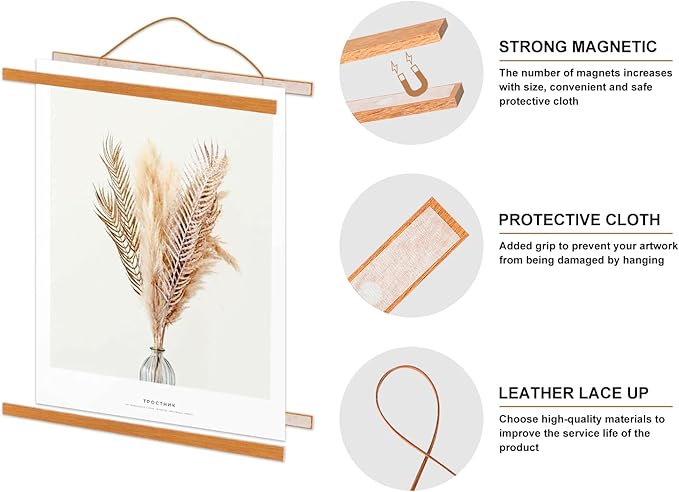 4 Pack 10x14 10x15 10x13 Poster Frame, Magnetic Light Wood Frame Hanger for Photo Picutre Canvas Artwork Art Print Wall Hanging (4 Packs, 10", Teak Color)