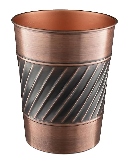 Monarch Abode Metal Bathroom Trash Can – Waste Basket for Bedroom, Office Desk, & Dorm, Handcrafted Wave Embossed, Durable Decorative Antique Copper Small Trash Can Bathroom Garbage Bin Wastebasket