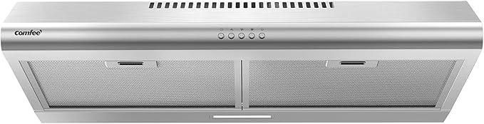 Comfee CVU30W4AST 30 inch Under Cabinet Ducted/Ductless Convertible Slim Vent Durable Stainless Steel Kitchen Reusable Filter, 3 Speed Exhaust Fan and 2 LED Lights Range Hood, 2.0 Version