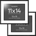Homeforia 15x18 Diploma Black Wood Frame, High End Black Oak 15 x 18 Certificate Frames with Mat 11 x 14, 18x15 Document Frame Matted to 11x14, Degree Wooden Frames, Tempered Glass, Wall Kit, Set of 2