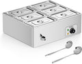 ROVSUN 42.3QT 1200W Electric Commercial Food Warmer, 6-Pan Steam Table 6.9 QT/Pan Stainless Steel Bain Marie Buffet Countertop with Temperature Control & Lid for Parties, Catering, Restaurants 110V