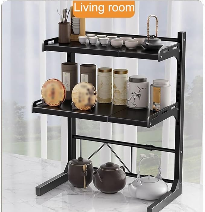 3-Tier Microwave Stand, Expandable(15.4"- 24.4") Heavy Duty Adjustable Shelf Microwave Oven Rack, Kitchen Countertop Organizer and Storage, Organizer Shelf for Rice Cooker Shelf