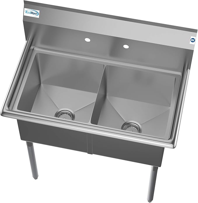KoolMore - SB151512-N3 2 Compartment Stainless Steel NSF Commercial Kitchen Prep & Utility Sink - Bowl Size 15 x 15 x 12", Silver