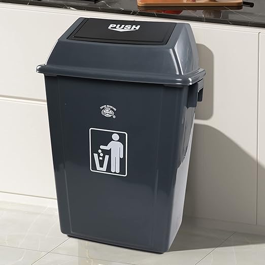 4 Packs 13 Gallon Plastic Kitchen Trash Can with Lids, Swing-Top Grabage Waste Bin, Gray