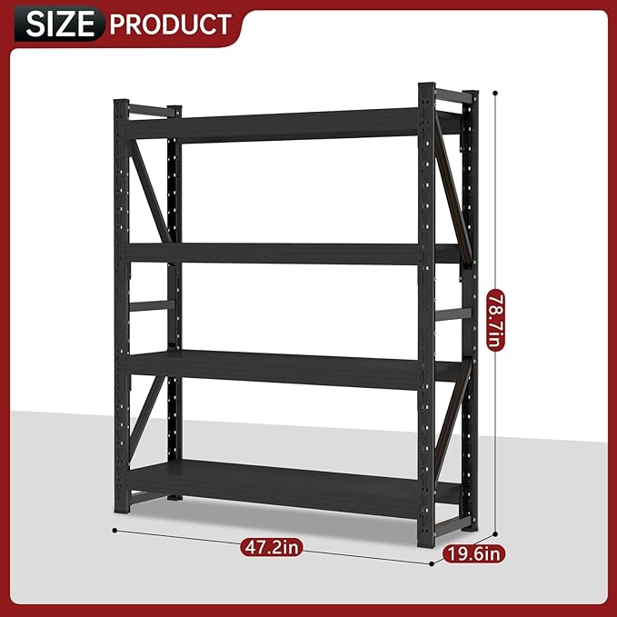 48" W Storage Shelves Heavy Duty, 4000LBS Metal Garage Shelving Units, 4 Tier Adjustable Shelf, Garage Storage Shelves Rack, Industrial Shelving for Warehouse, Basement,48" W x 20" D x 79" H