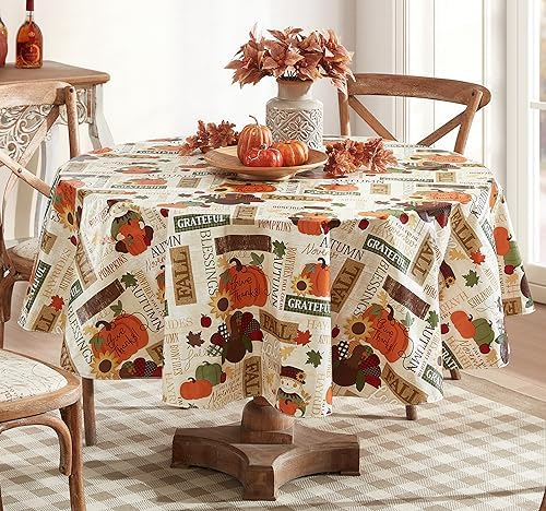 Newbridge Thanksgiving Fall Hayride 70 Inch Round Turkey Vinyl Tablecloth