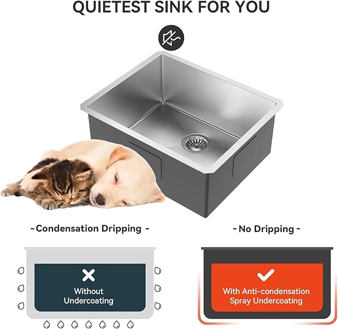 23 inch Undermount Handmade 18 Gauge Single Bowl Stainless Steel Kitchen Sink with Accessories