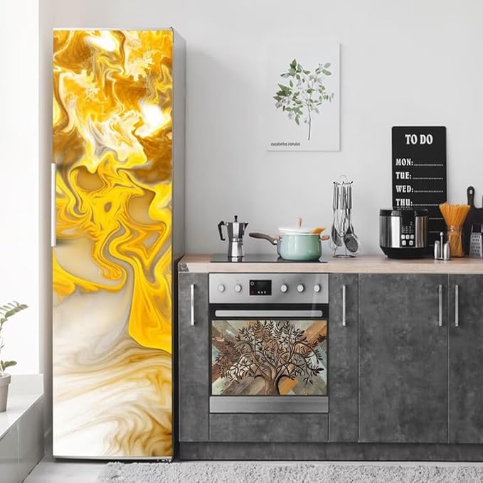 Stainless Steel Tree of Life Dishwasher Cover for Front, Wooden Door Refrigerator Cover Skin Decor, Birds Dishwasher Panel Decal, Ordinary 23" x 17"
