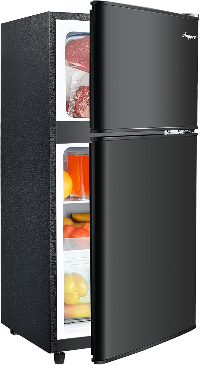 3.2 Cu.Ft Fridge with Freezer, Double Door Refrigerator with Freezer, Temperature Control, Adjustable Shelves, Fridge for Office, Bedroom, Dorm, Garage, RV