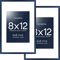 Homeforia 8x12 Picture Frame Navy Blue, High End Metal 8 x 12 Poster Frames with Mat 6 by 8 Photo, 12x8 Frame Matted to 6x8 inch Print, 8by12 Wall or Tabletop Frame, Tempered Glass, Wall Kit, Set of 2