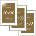 Homeforia 20x30 Picture Frame Bronze, High End Metal 20 x 30 Large Poster Frames with Mat 16 by 24 for Photo, 20x30 Brass Frame Matted to 16x24, 30x20 Hanging Frame, Tempered Glass, Wall Kit, Set of 3