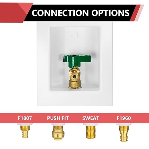 EFIELD Push-fit Pre-Assembled Ice Maker Outlet Box, 1/2-Inch Push-Fit Connection with Installed 1/4-Turn Ball Valve, White,(IM005)