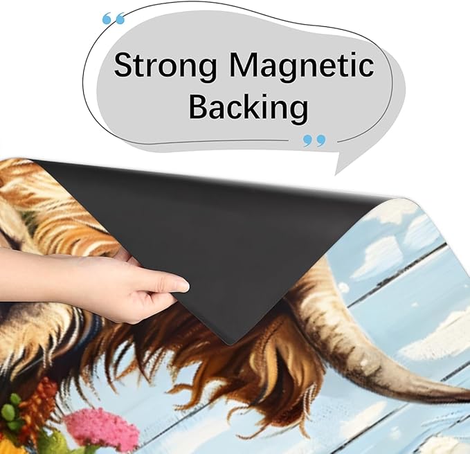 Highland Cow Flower Pot Wood Dishwasher Magnet Cover, Reusable Refrigerator Panel Stickers Microwave Front Door Covers Magnets for Kitchen Home Appliances Holiday Party Decorations 23 X 26 in
