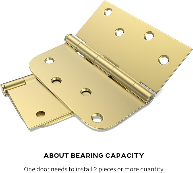goldenwarm Pack of 6 4in Door Hinges Brushed Brass Gold Door Hinges Butt Hinges with Square & Round Corners, Interior Door Hardware