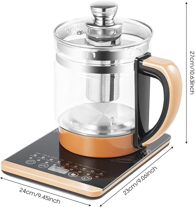 Electric Glass Kettle with 18 Smart Menus & Tea Infuser - 1.8L BPA-Free, Boil-Dry Protection & Egg Steamer for Coffee, Tea, Soup