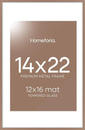 Homeforia 14x22 Picture Frame Mocha, High End Metal 14 x 22 Poster Frames with Mat 12 x 16 for Photo, 14x22 Mocha Frame Matted to 12x16 inch Print, 22x14 Thin Frame, Tempered Glass, Wall Kit, Set of 1