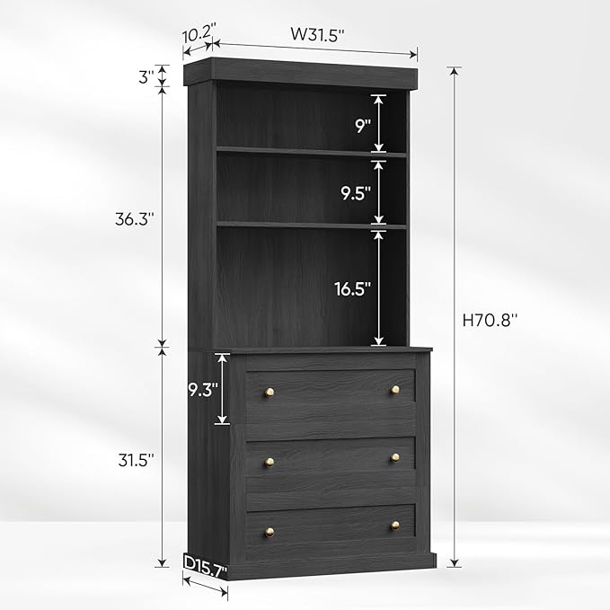 Vyre 71" Farmhouse Kitchen Pantry Cabinet, Black Freestanding Coffee Bar Hutch with Drawers & Adjustable Shelves, Large Storage Cabinet with Microwave Stand for Living Room & Kitchen
