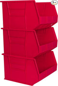 Akro-Mils 30270 AkroBins Plastic Storage Bins, Space-Saving Stackable Bins for Garage, Pantry, Craft Organization, 18" x 16" x 11", Red, 3-Pack