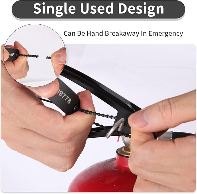 100 Plastic Security Seals Anti Tamper Fire Extinguisher Tags Numbered Zip Ties Disposable Pull Tite Secure Tags (Black)