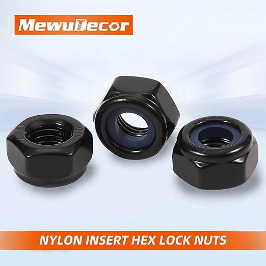 MewuDecor #10-24 Nylon Insert Hex Lock Nuts Locknuts, 304 Stainless Steel 18-8, Black Oxide, 50 PCS