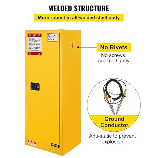 VEVOR Flammable Cabinet 18" x 18" x 35", Galvanized Steel Safety Cabinet, Adjustable Shelf Flammable Storage Cabinet, for Commercial Industrial and Home Use, Yellow: Industrial & Scientific