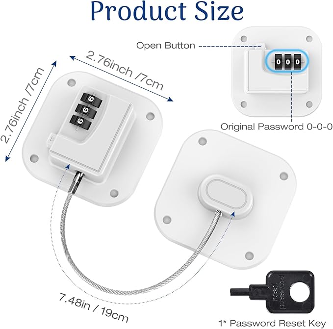 Fridge Refrigerator Lock with Combination, Heavy Duty Lock for Cabinet, Drawers, Closet, Safety Easy Install No Keys Needed (White-2Pack)