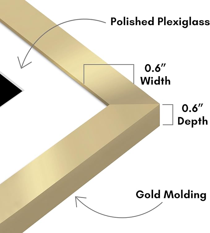 Americanflat 11x14 Picture Frame with Polished Plexiglass - Set of 5 - Use as 8x10 Frame with Mat or Display 11x14 Photo Without Mat - Galleria Collection - Picture Frames for Wall Display - Gold