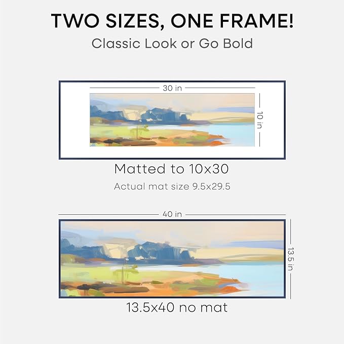 Homeforia 13.5x40 Picture Frame Navy Blue, High End Metal 13.5x40 Panoramic Poster Frames with Mat 10x30 Photo, 13.5 x 40 Frame Matted to 10 x 30 Art, 40x13.5 Frame, Tempered Glass, Wall Kit, Set of 1