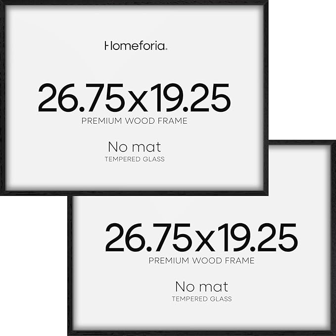 Homeforia 19.25x26.75 Black Wood Puzzle Frame, High End Oak 19.25 x 26.75 Frames without Mat, Wooden 26.75x19.25 Picture Frames for Wall, 19.25by26.75 Poster Frames, Tempered Glass, Wall Kit, Set of 2