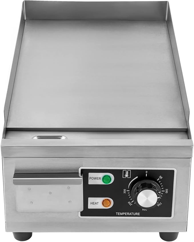 Electric Countertop Flat Top Griddle 110V 1300W Commercial Teppanyaki Grill 11"x15.7" Stainless Steel Commercial Flat Top Grill Thermostatic Control 122-572°F for Restaurant Kitchen