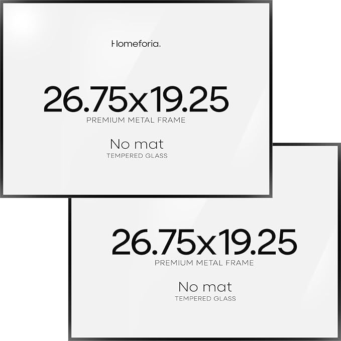 Homeforia 19.25x26.75 Black Puzzle Frame, High End Metal 19.25 x 26.75 Picture Frames without Mat, 26.75x19.25 Thin Poster Frame for Wall, 19.25by26.75 Puzzle Frame, Tempered Glass, Wall Kit, Set of 2