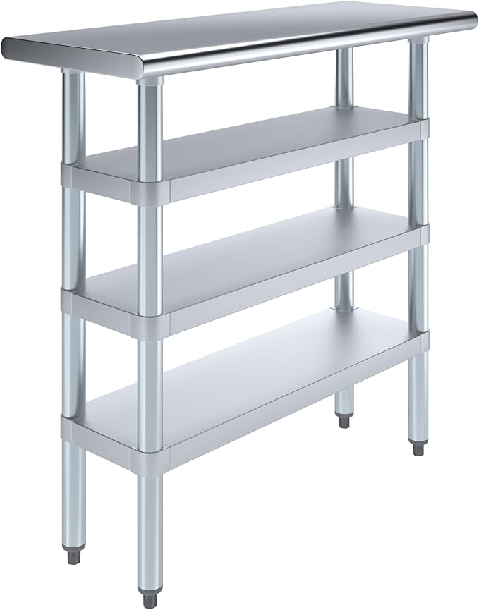 14 in. x 36 in. Stainless Steel Work Table with Three Bottom Shelves | NSF Kitchen Prep Table | Utitly Metal Table