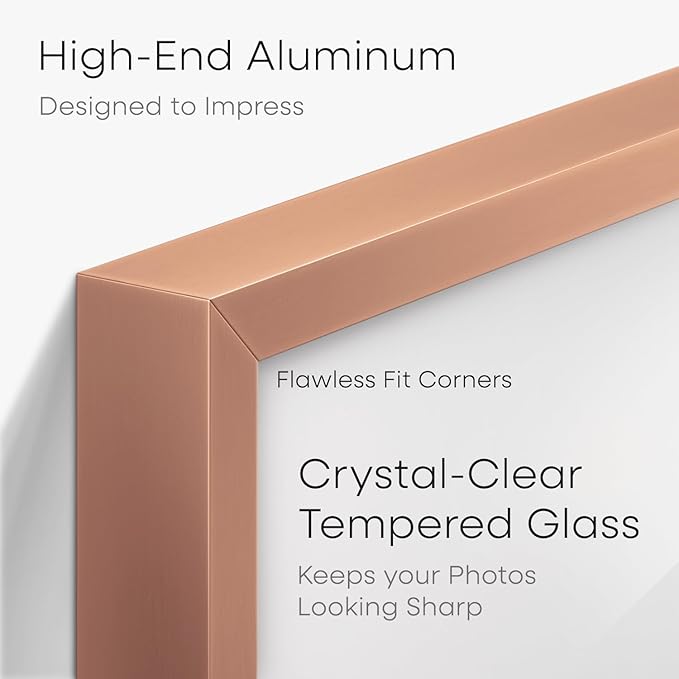 Homeforia 10x12 Picture Frame Rose Gold, High End Metal 10x12 Wall Hanging Frame with Mat 8x10, 10 x 12 Poster Frame Matted to 8 x 10 inch Photo, 10by12 Thin Frames, Tempered Glass, Wall Kit, Set of 1