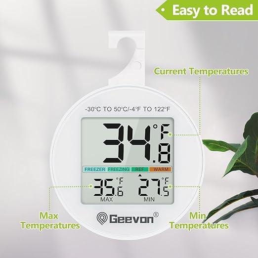 Geevon Small Digital Refrigerator Thermometer 8 Pack, IP65 Waterproof Commercial and Home Use, Max/Min Record Function with LCD Screen, Stand and Magnetic Back, for Fridge, Freezer Scenarios
