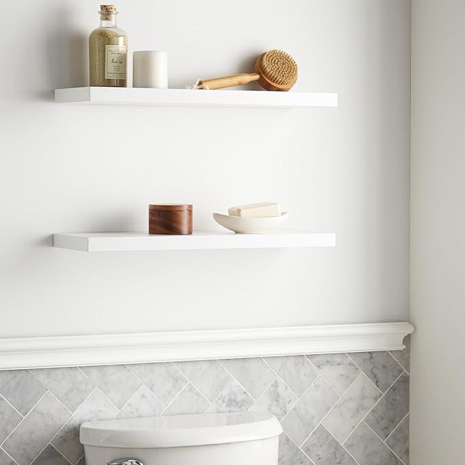 BAYKA Floating Shelves White, 22.5 inches Rustic Wood Wall Mounted Shelves for Bathroom, Bedroom, Living Room, Kitchen & Office, Hanging Display Shelf with 22 lbs Capacity